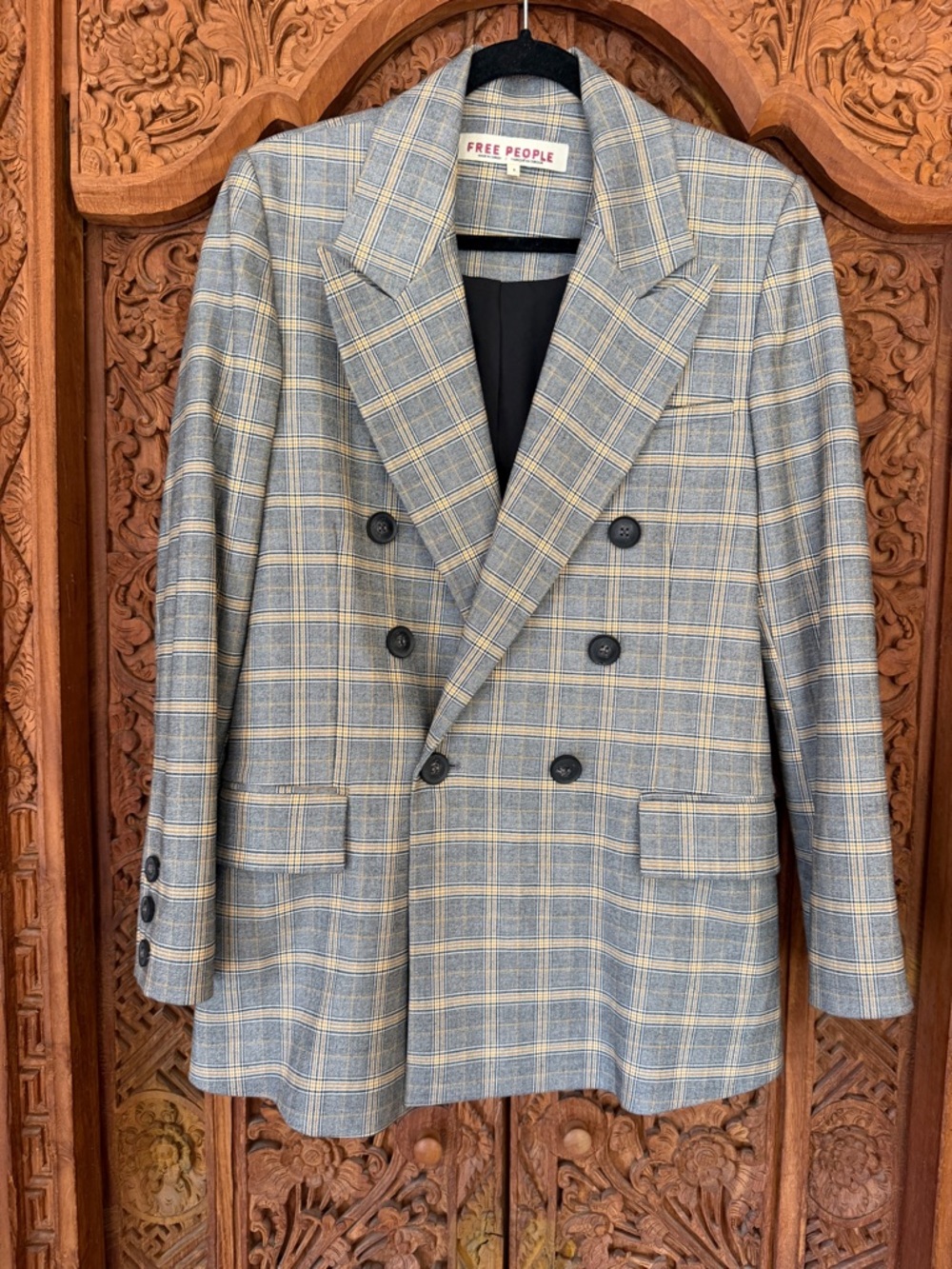 Free People | Ashby Oversized Blazer in Gray/Yellow plaid -  size S